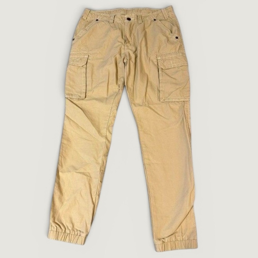 True Religion Big T Cargo Joggers Mens 33 Beige Khaki Pockets Pants Drawstring